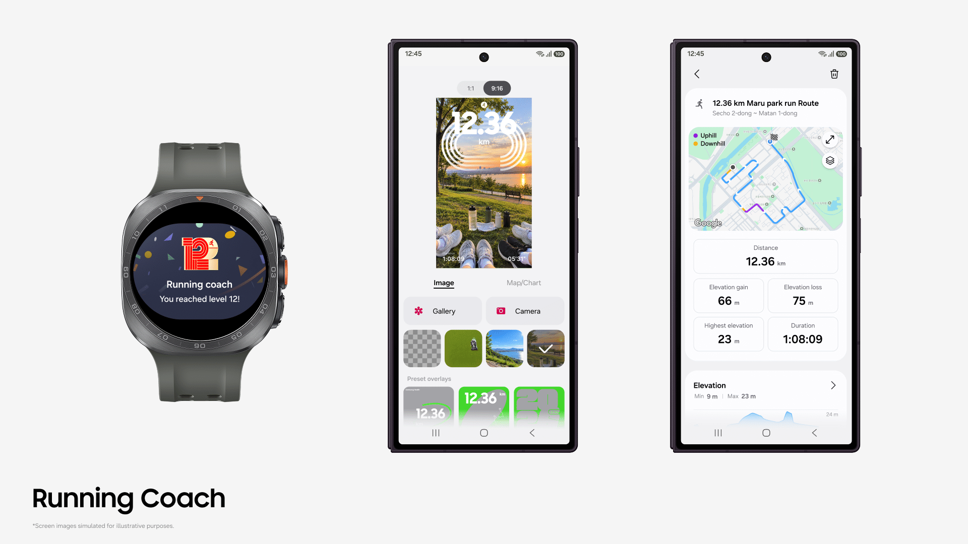 Visual rasmi Samsung Health Running Coach pada Galaxy Watch dan telefon Galaxy