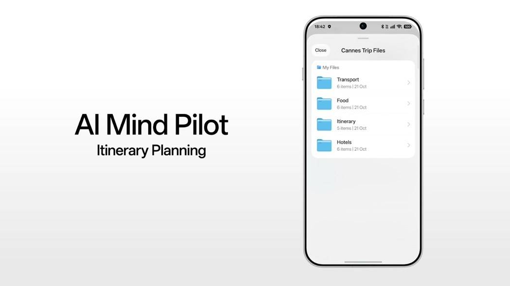 Paparan AI Mind Pilot menyusun itinerari perjalanan pada telefon OPPO
