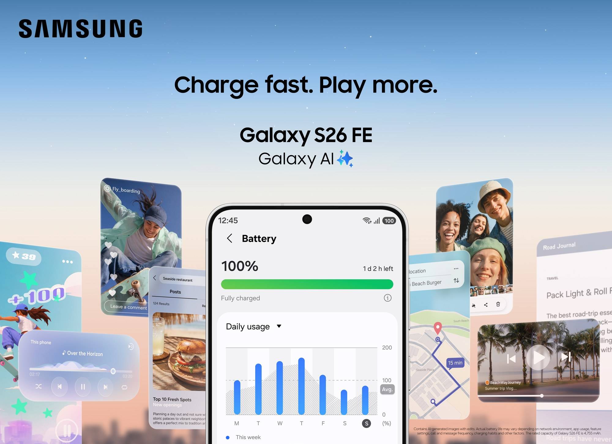 Samsung Galaxy S26 FE dengan paparan status bateri