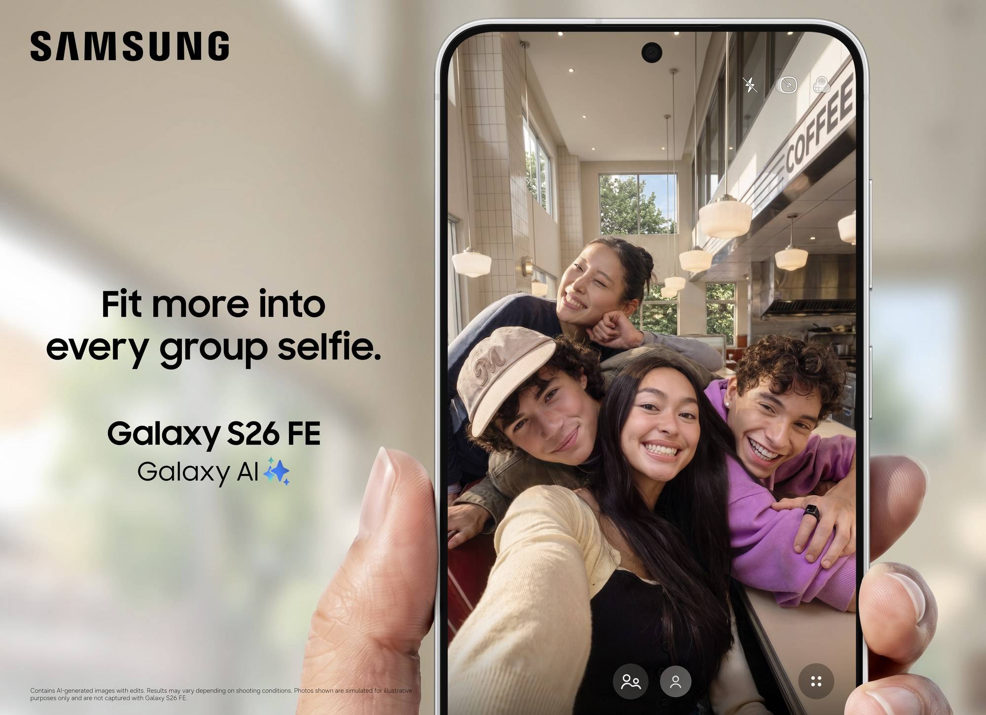 Samsung Galaxy S26 FE merakam swafoto berkumpulan