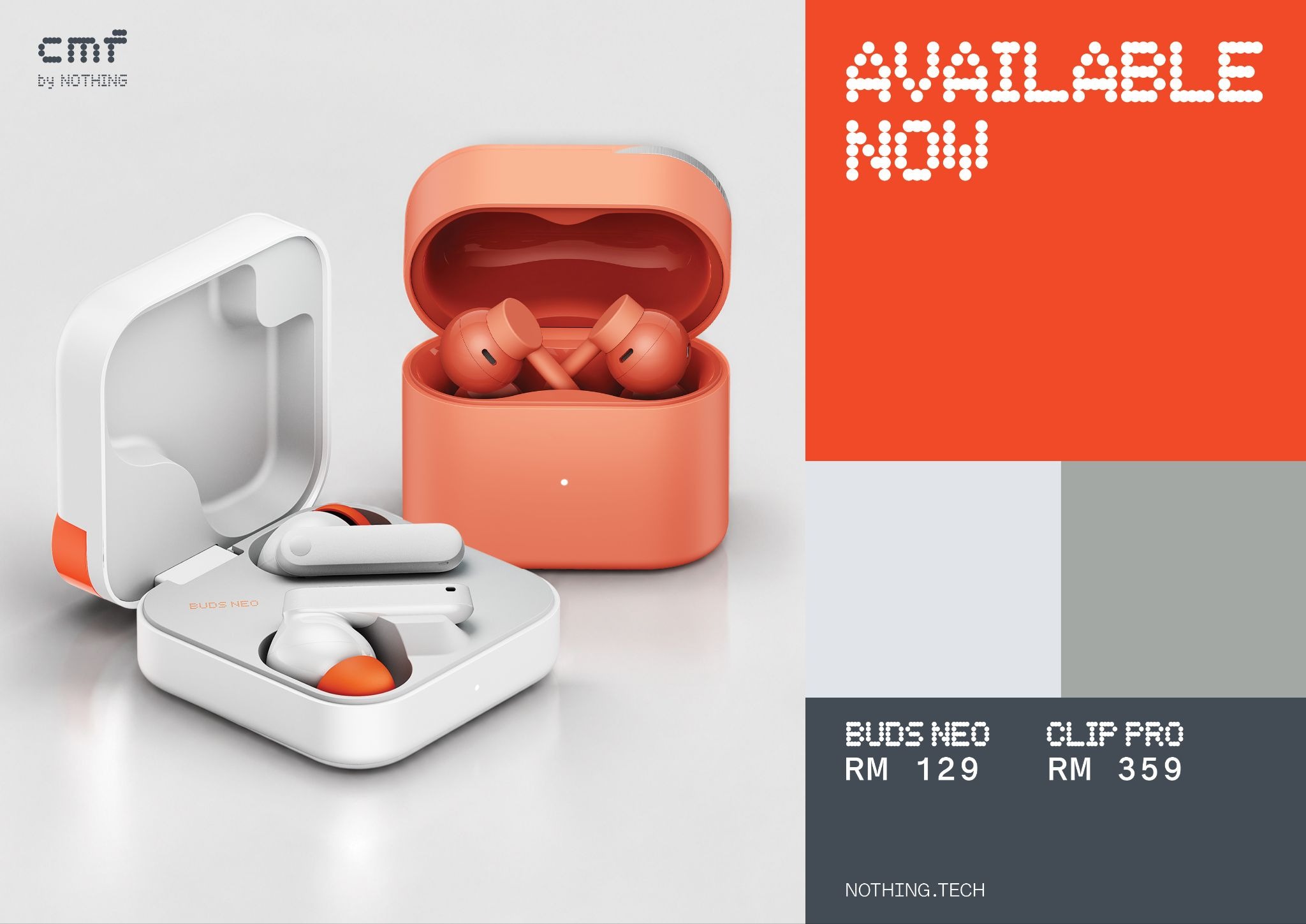 Visual rasmi CMF Buds Neo dan CMF Clip Pro dengan harga RM129 dan RM359